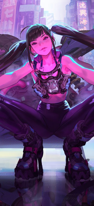 Fond d'écran iPhone Cyberpunk Girl Bike 4k Artwork