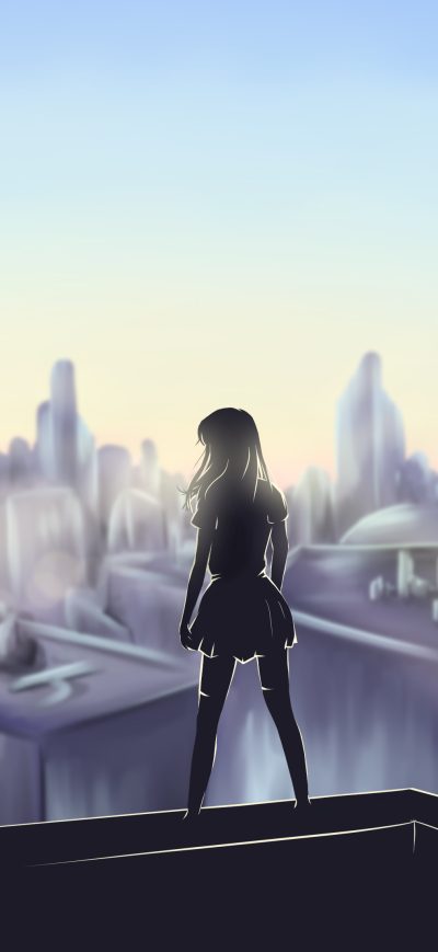 Fond d'écran Girl City Heights 4k sur iPhone