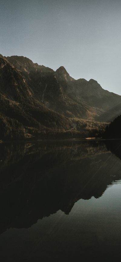 Fond d'écran iPhone Sunrise Reflection Mountains 5k