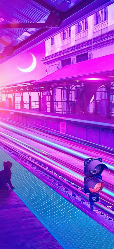 Fond d'écran iPhone Cat Synthwave