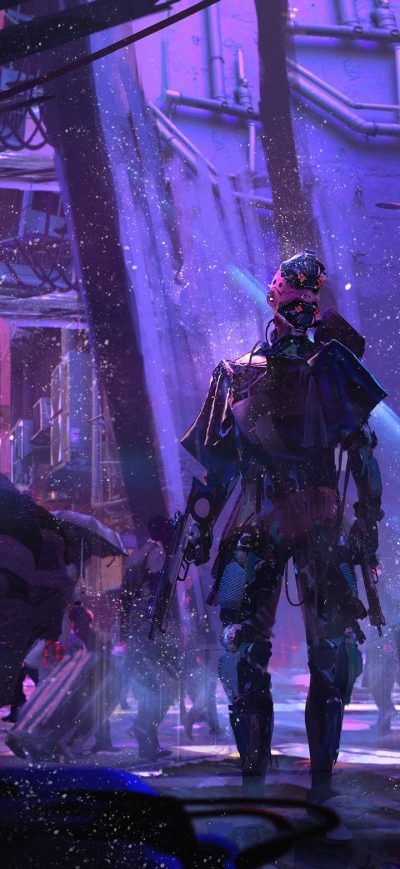Fond d'écran iPhone Sci Fi Cyberpunk Neon Robot