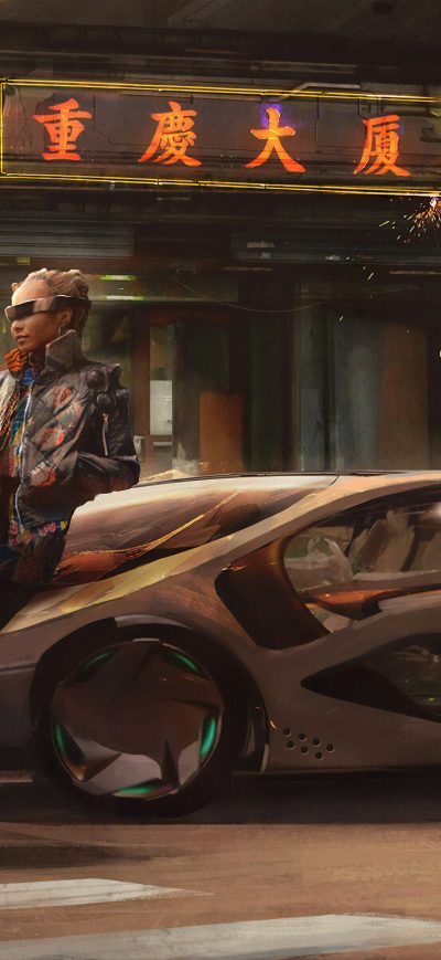 Fond d'écran iPhone Cyberpunk Girl With Car