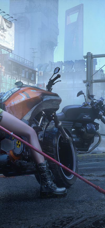 Fond d'écran iPhone Cyberpunk City Bikes And Girl 4k