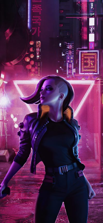 Fond d'écran iPhone Cyberpunk Girl On Streets 4k