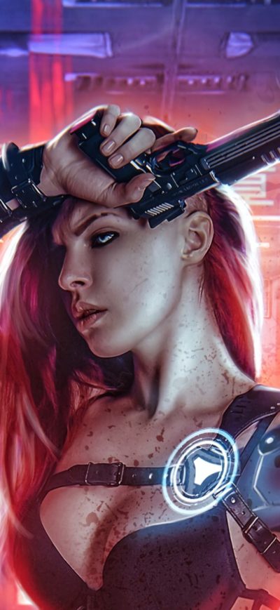Fond d'écran iPhone Cyberpunk Girl With Gun 4k