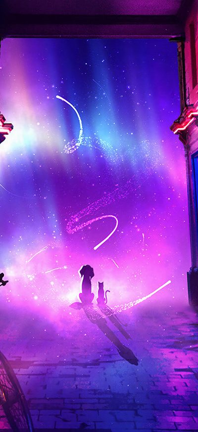Fond d'écran iPhone Dog Cat Looking At Shooting Stars 4k