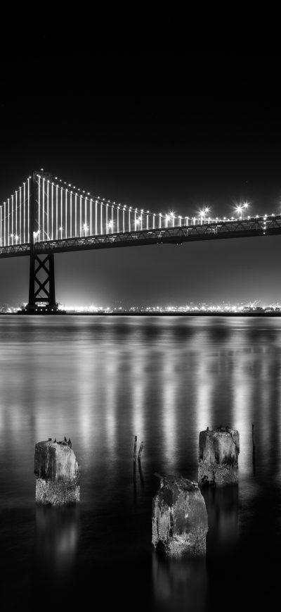 Fond d'écran iPhone San Francisco Bay Bridge At Night Time Monochrome 5k