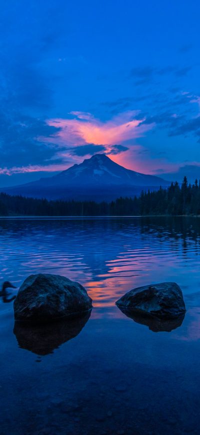 Fond d'écran iPhone Lake Blue Sky Sunset 4k