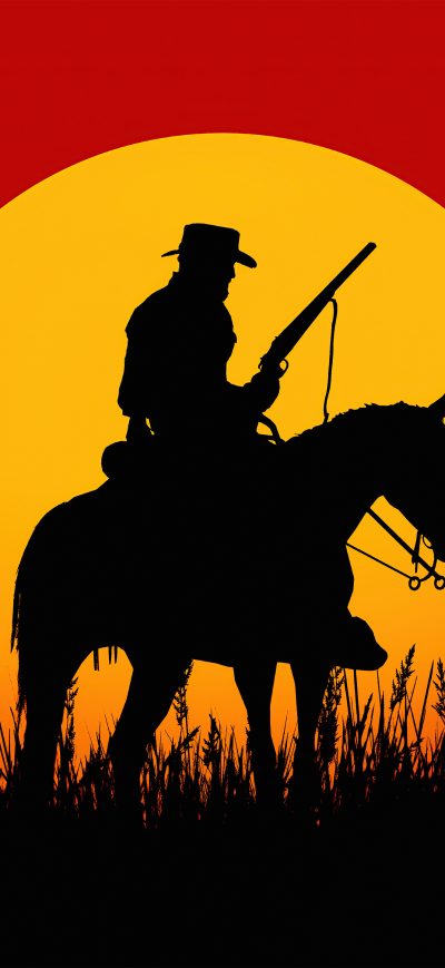 Fond d'écran iPhone Silhouette Cowboy Red Dead Redemption 2 5k