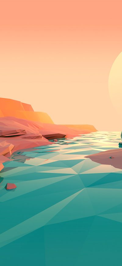 Fond d'écran iPhone Polygon Lake Sunset Minimalist