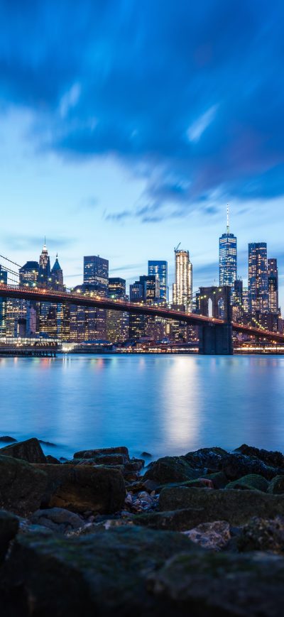 Fond d'écran iPhone Brooklyn Bridge Blue Sky Buildings 8k