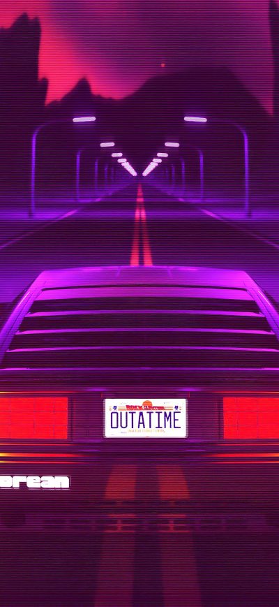 Fond d'écran iPhone Delorean Synthwave 4k