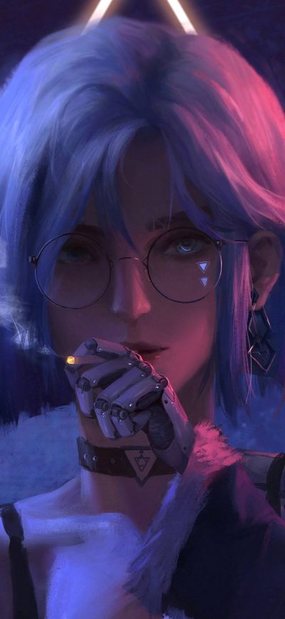 Fond d'écran iPhone Cyber Girl Glasses Smoking 4k