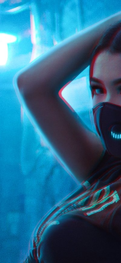 Fond d'écran iPhone Mask Girl Neon Posing