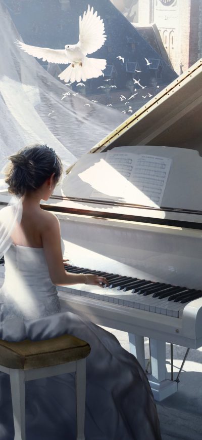 Fond d'écran iPhone Girl Playing Piano Painting 4k