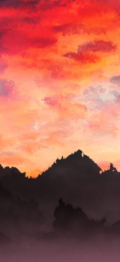 Fond d'écran iPhone Sky Painting Mountains Landscape 4k