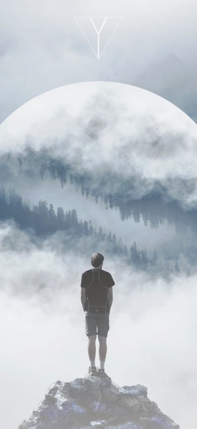 Fond d'écran iPhone Mountain Man Standing On Rock Manipulation Photography