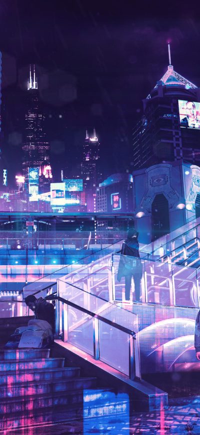 Fond d'écran iPhone Cyberpunk Neon City