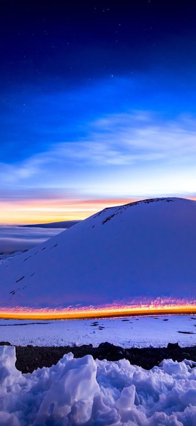 Fond d'écran iPhone Light Trails Long Exposure Hills Snow Sunset