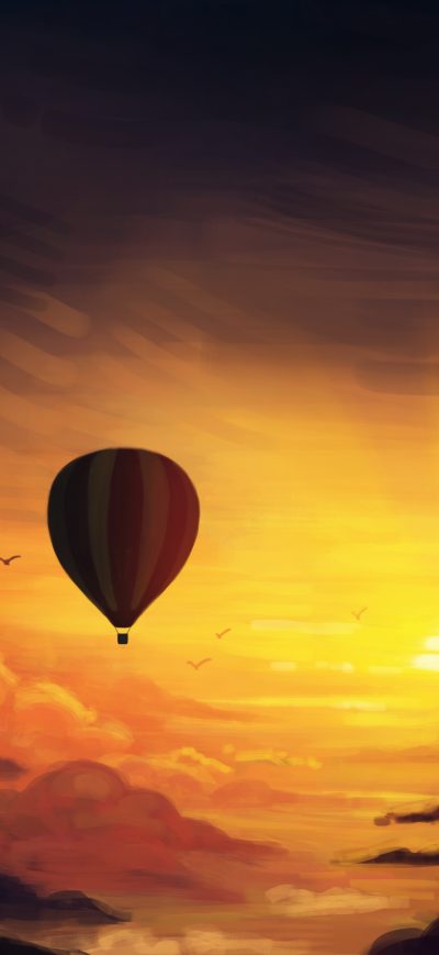 Fond d'écran iPhone Air Balloon Sunset Digital Art