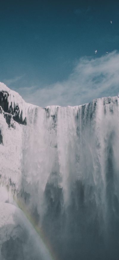 Fond d'écran iPhone Blue Sky Waterfall Snow Iceland Mountains