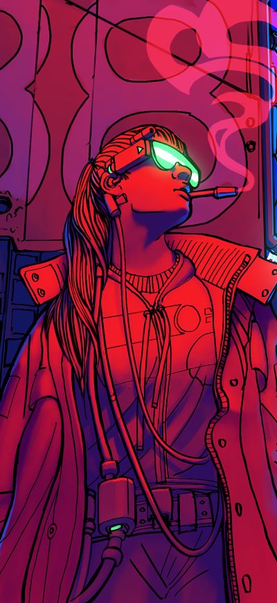 Fond d'écran iPhone Cyberpunk Smoking Girl 4k
