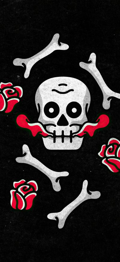 Fond d'écran iPhone Skull And Roses Dark Minimal 4k