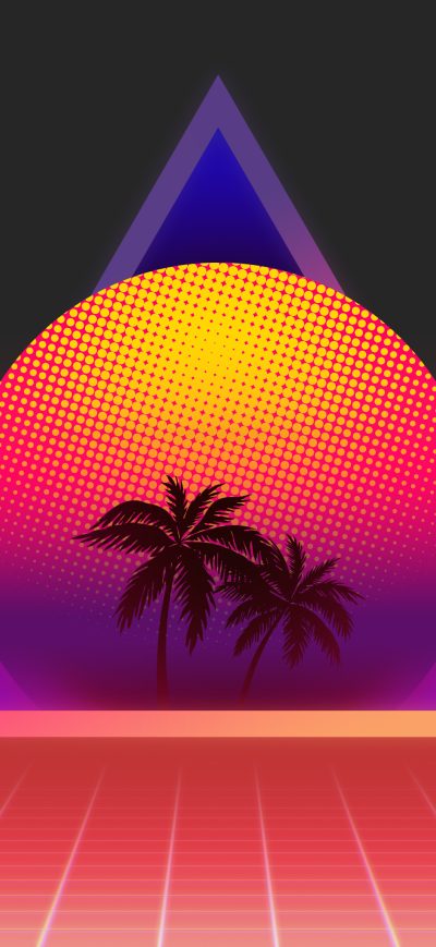 Fond d'écran iPhone Synthwave Outrun Trees 4k