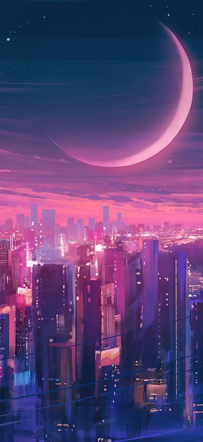 Fond d'écran iPhone Cityscape Synthwave 5k