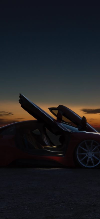 Fond d'écran iPhone Sports Car Sunset By Beach 5k