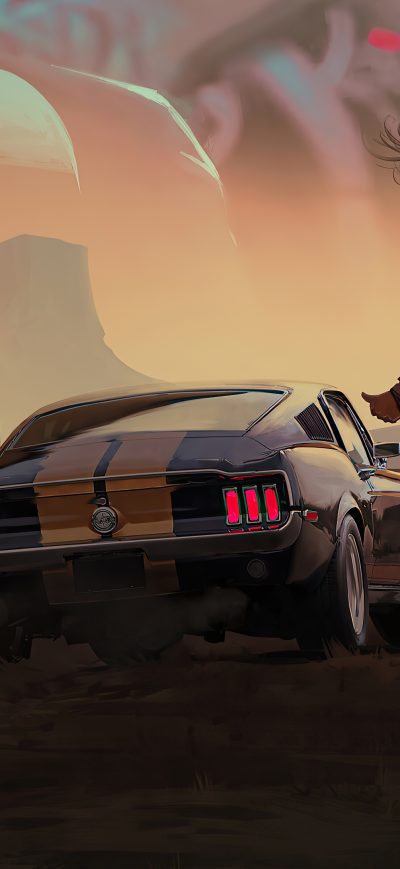 Fond d'écran Girl With Mustang 4k sur iPhone