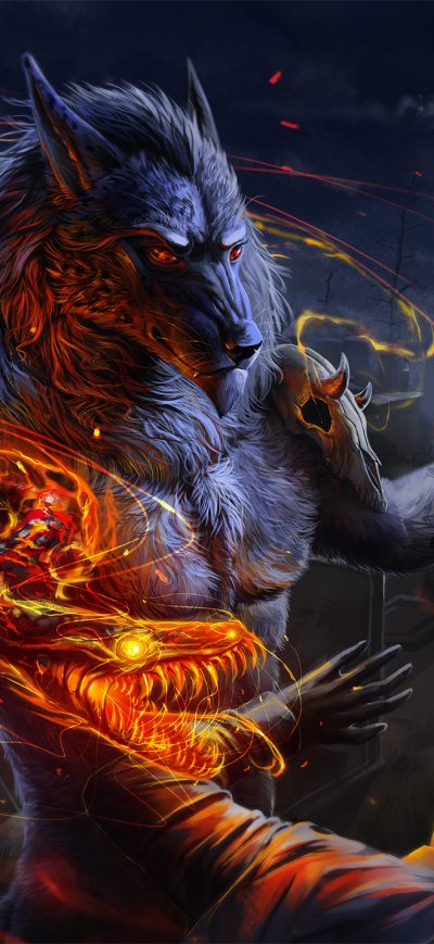 Fond d'écran iPhone Werewolf Vs Man Flame Night Skull