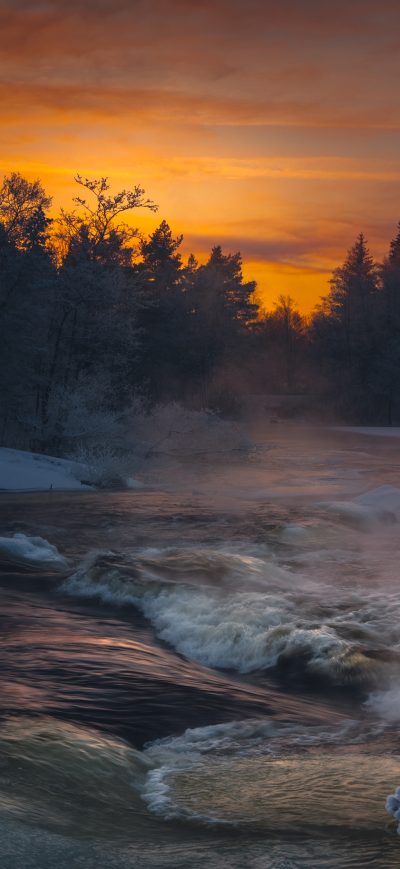 Fond d'écran iPhone Dark Winter Lake Sunlight 4k