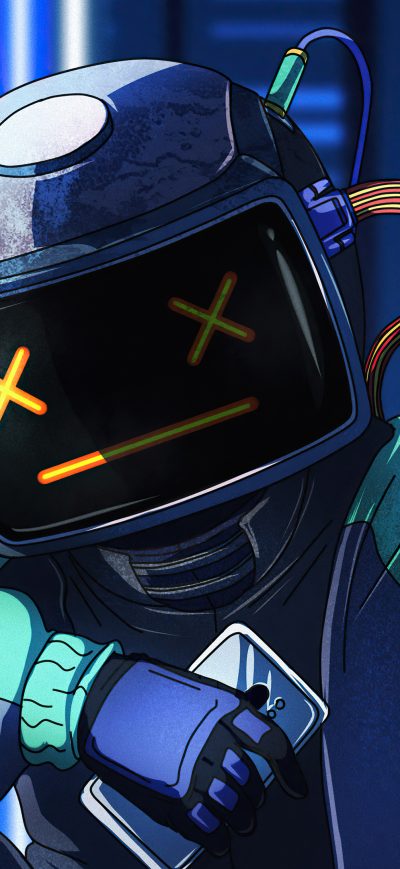 Fond d'écran iPhone Robo Helmet Guy Listening Music 4k