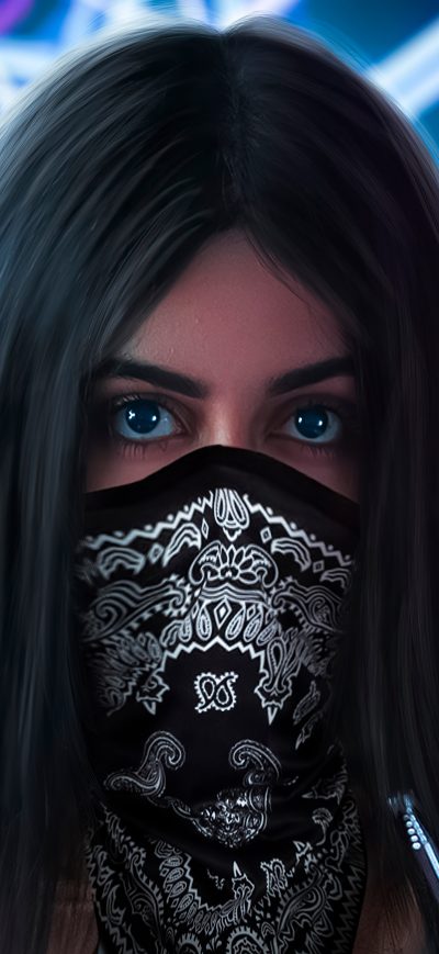 Fond d'écran iPhone Girl Mask Hoodie Long Hairs 5k
