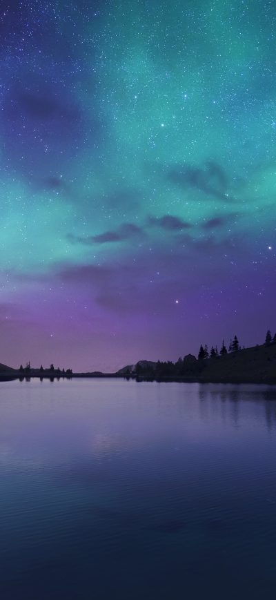 Fond d'écran iPhone Lake Cyan Calm Water Reflection Northern Lights 4k