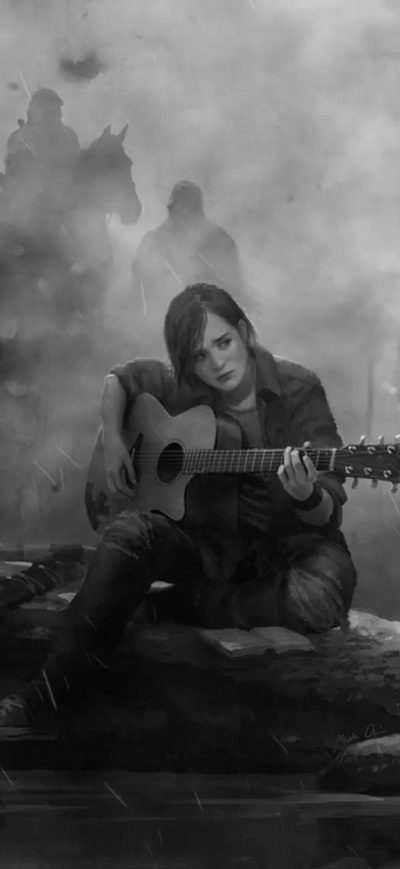 Fond d'écran iPhone Ellie The Last Of Us Part 2 Guitar Monochrome