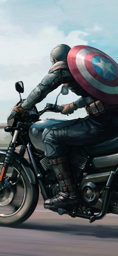 Fond d'écran iPhone Captain America On Harley Davidson Motorcycle Artwork