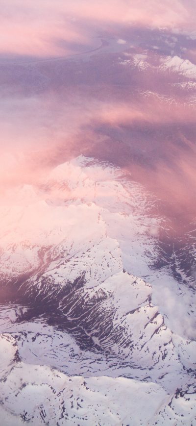 Fond d'écran iPhone White Mountains Pink Clouds 5k