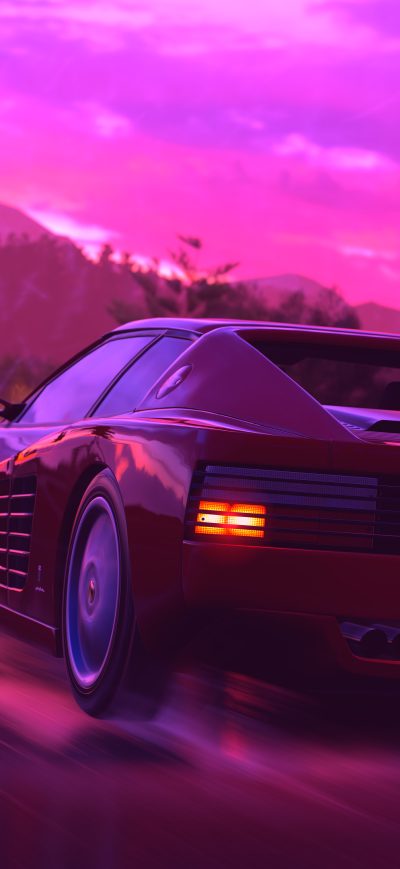 Fond d'écran iPhone Ferrari Sports Car Retrowave Art 4k