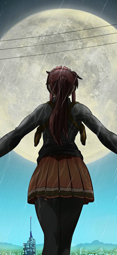 Fond d'écran iPhone Anime Girl School Uniform Ponytail Rain 4k