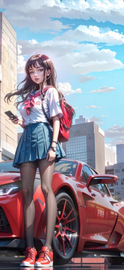 Fond d'écran iPhone Urban Day Anime School Girl Sneakers With Cars 5k