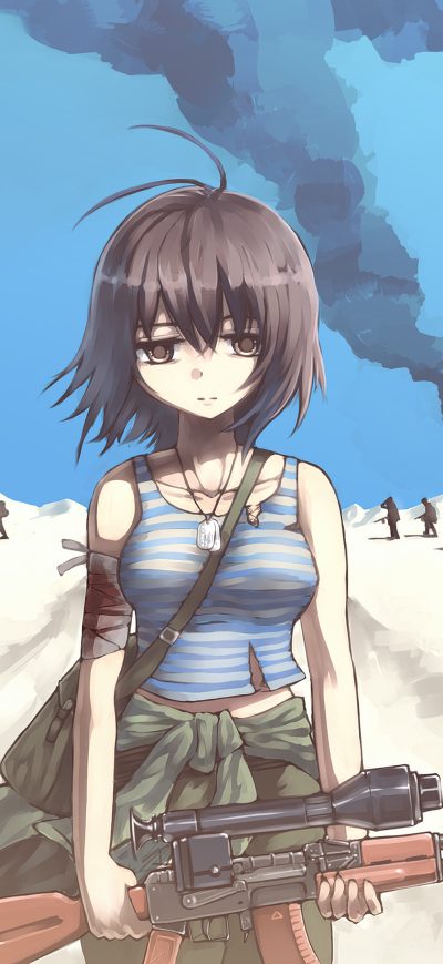 Fond d'écran iPhone Anime Girl With Gun On War In Afghanistan 4k