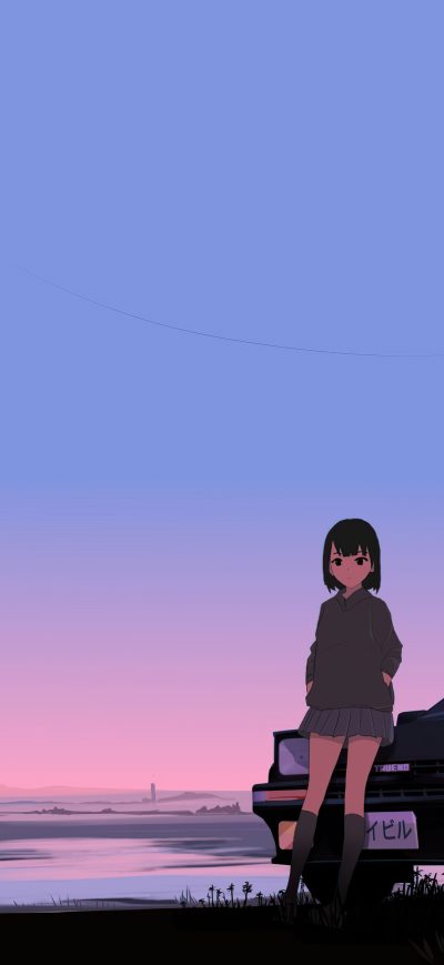 Fond d'écran iPhone Initial D Trueno Anime Police Girl 8k