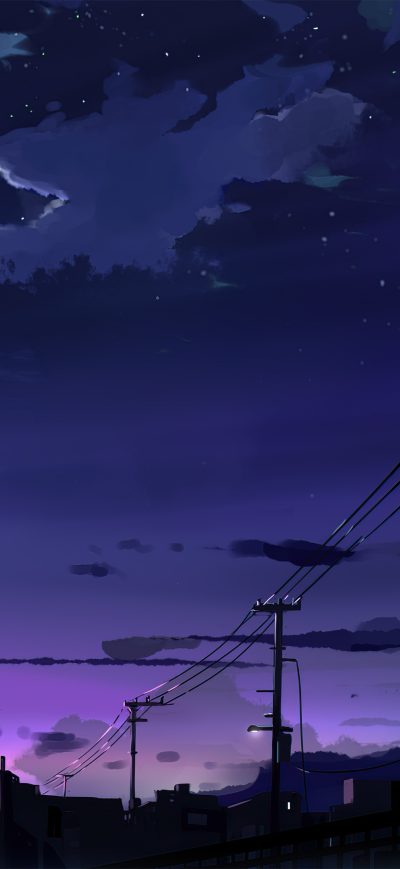 Fond d'écran iPhone Power Lines Moon Anime Quite Night 4k
