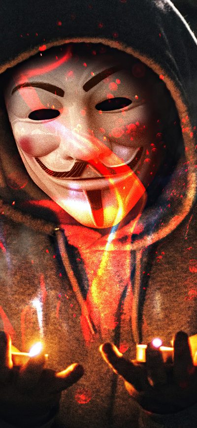 Fond d'écran iPhone Anonymus Guy With Flame In Hand 4k