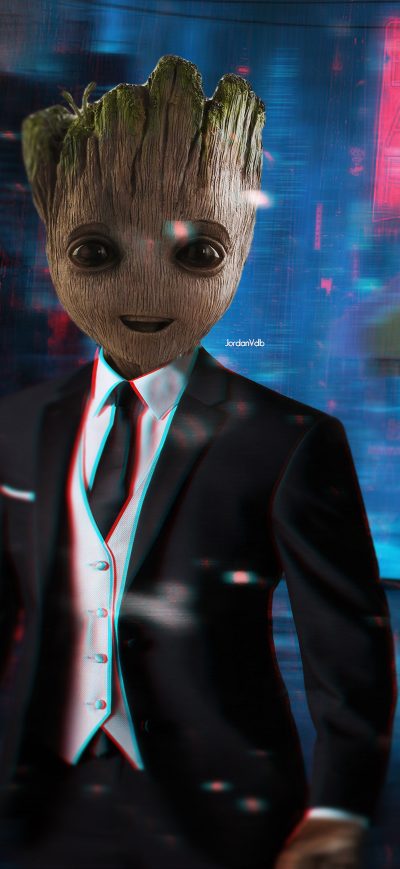 Fond d'écran iPhone Baby Groot In Suit 4k