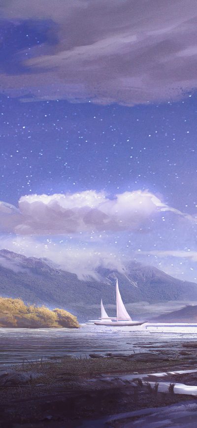 Fond d'écran iPhone Hevenia Boat Sky Mountains 4k