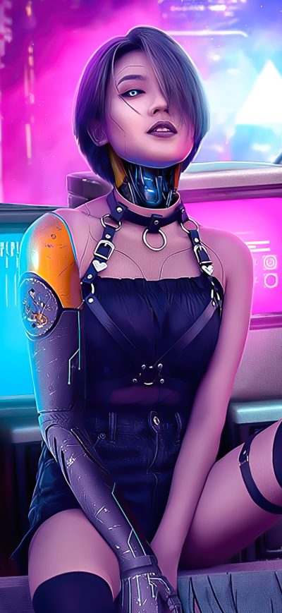 Fond d'écran iPhone Cyberpunk Girl Retro Art 4k