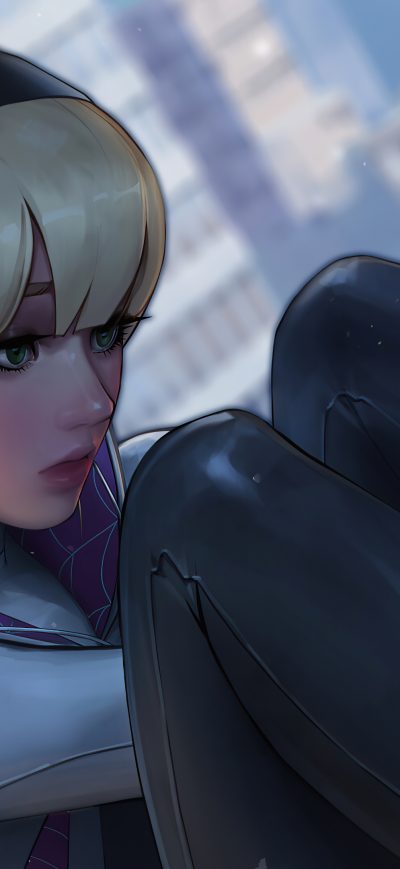Fond d'écran iPhone Spider Gwen Using Phone